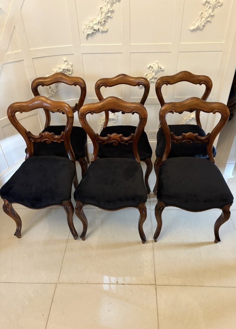 Antique Set of Six Quality Victorian Rosewood Balloon Back Dining Chairs